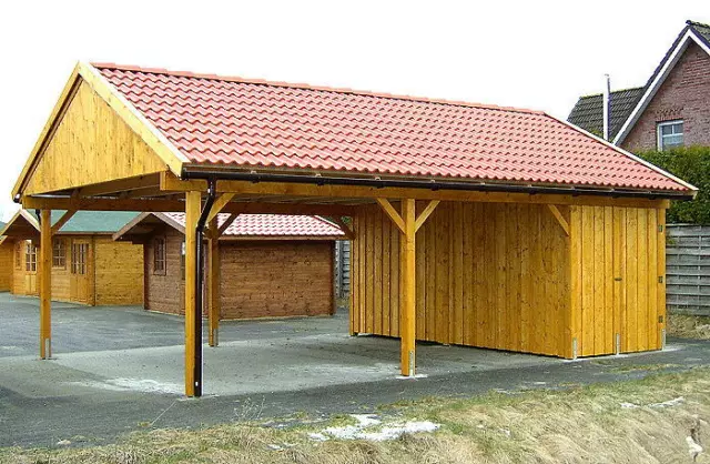 Carport Satteldach INDIANAPOLIS 600x800cm mit Geräteraum - Pfostenlänge: 2,00 m