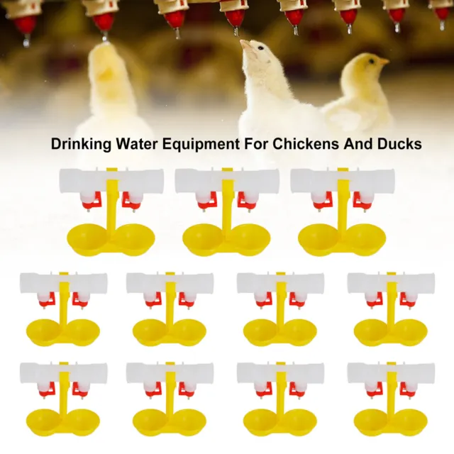 11PCS Double Nipple Chicken Cup Waterer Ball Valve Drinker With 2 Bowls YU
