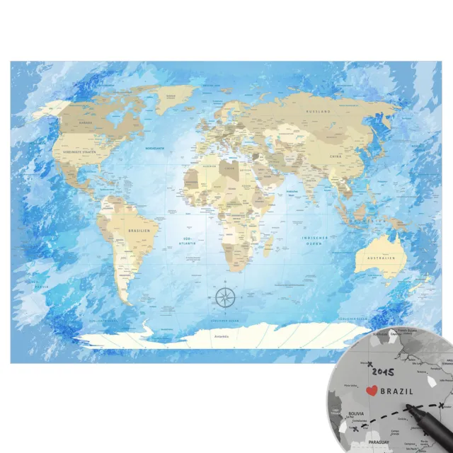 Lana KK® Poster - World Map Frozen - Weltkarte