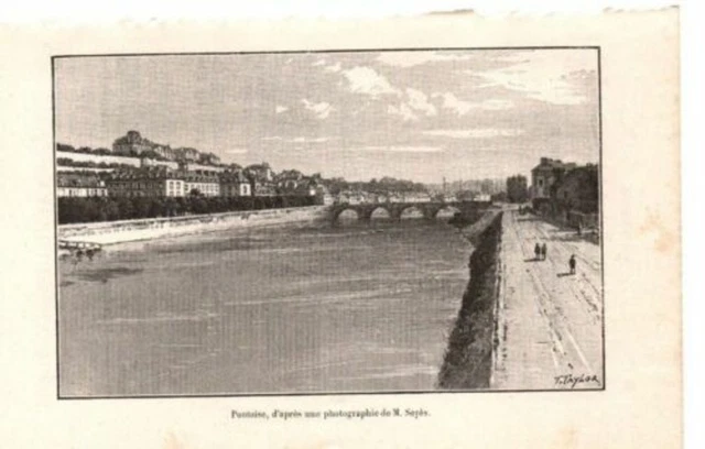 GRAVURE SUR BOIS 19ème PONTOISE D' APRES PHOTOGRAPHIE M. SEYES