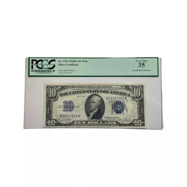 1934 $10 Ten Dollar Silver Certificate PCGS VERY FINE VF35 PPQ Fr. 1701m 2