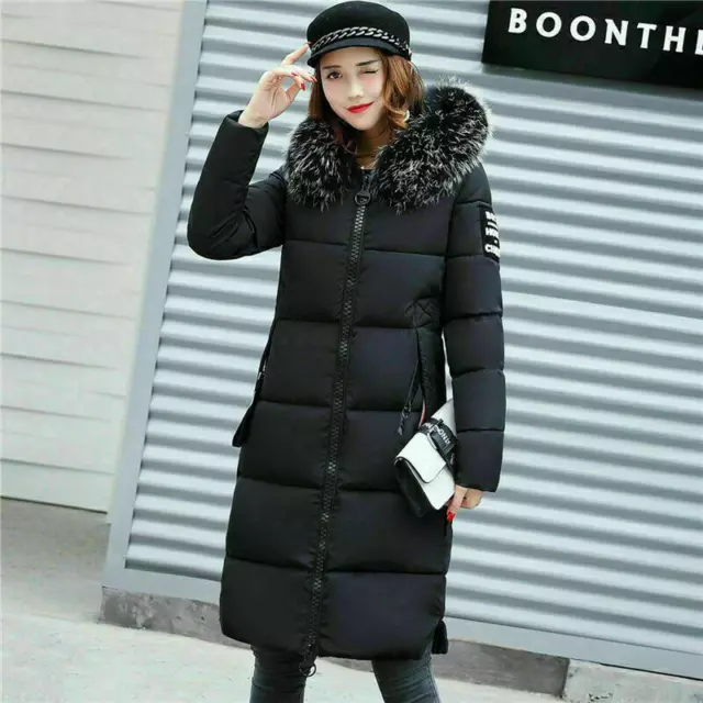 Winter Warm Women Girl Puffer Fur Long Quilted Parka Ladies Coat Hooded Jacket