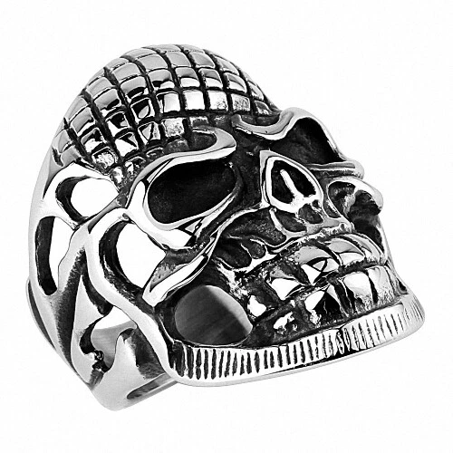 Bague Chevalière Homme En Acier Inox Massif Motif Crâne Biker - Taille 10,5 - Neuf Sans Emballage