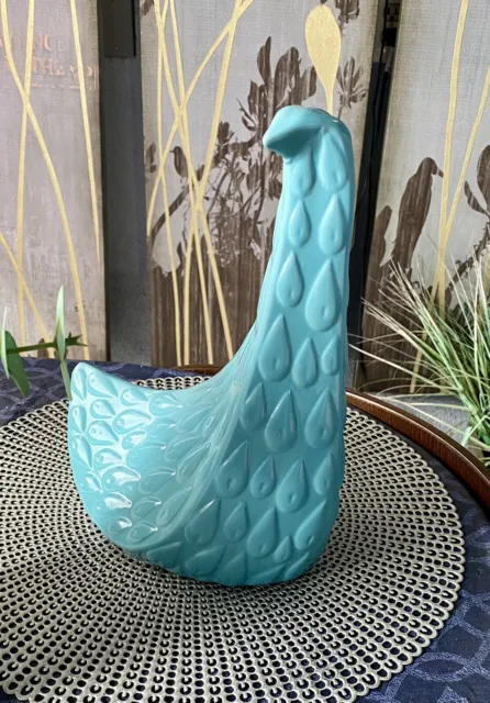 Large Ceramic Mid Century Bird - Tall Ling Peacock With Feather Detail