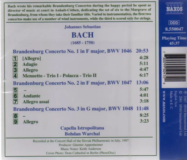 BRANDENBURG CONCERTI 1-3 [Audio CD] Bach, J.S. / Warchal; Bach, Johann ...