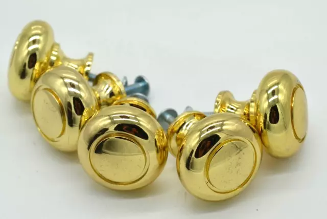 Solid Brass Round Drawer Pulls, Set Of 5