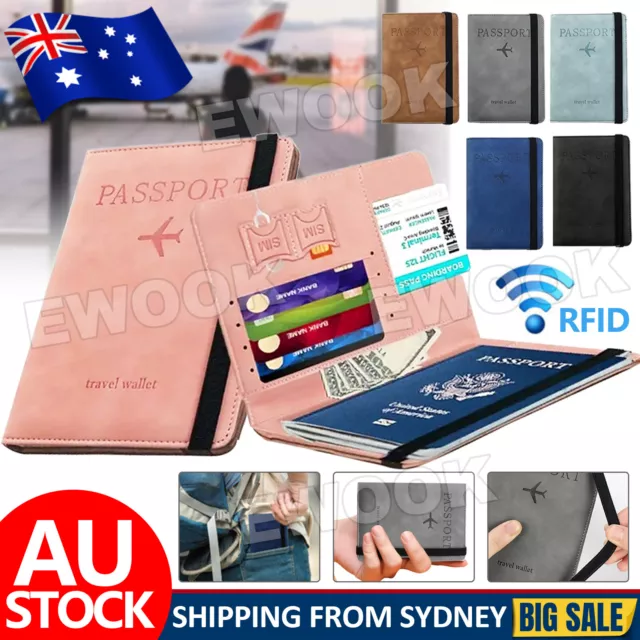 Slim Leather Travel Passport Wallet Holder RFID Blocking ID Card Case Cover AU