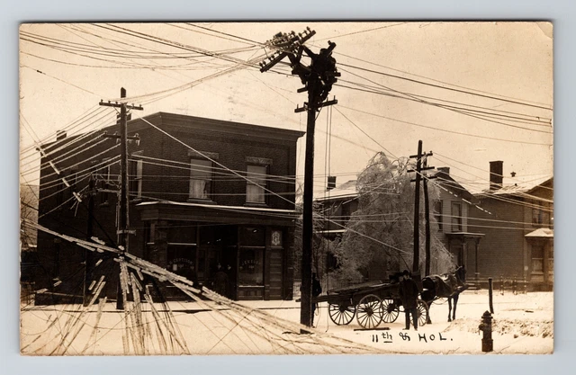 Erie PA-Pennsylvania RPPC, Electric Line Workers after Ice Storm c1909 Postcard
