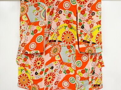 66556# Japanese Kimono / Antique Kimono / For Girls / Floral Plants & Foldin