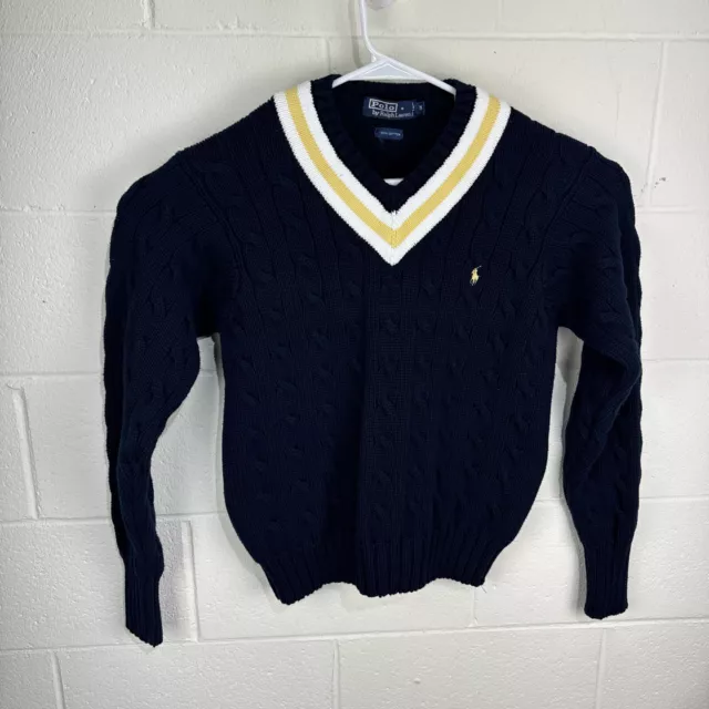 Polo Ralph Lauren Men’s Tennis Cricket Sweater V Neck Cable Knit Cotton Medium