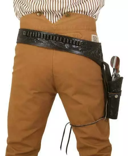 LEDER Western RIG SASS Cowboy Authentic Tooled Holster Gun Belt Drop Loop
