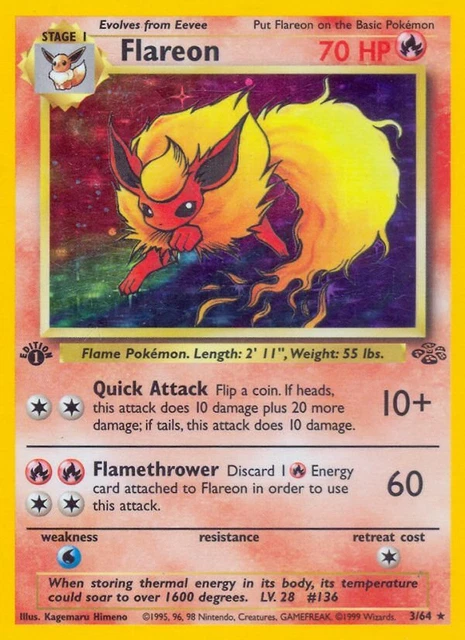 Flamara / Flareon - 3/64 Dschungel - Holo 1st Edition EN NM Pokemon