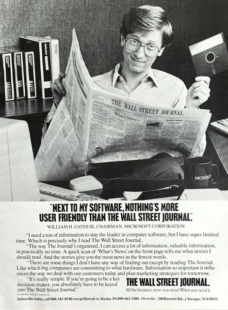 1984 The WALL STREET JOURNAL Young Bill Gates Photo Vintage PRINT AD