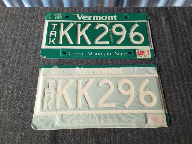 Vintage Pair 1990 Vermont Truck License Plates TRK KK296!