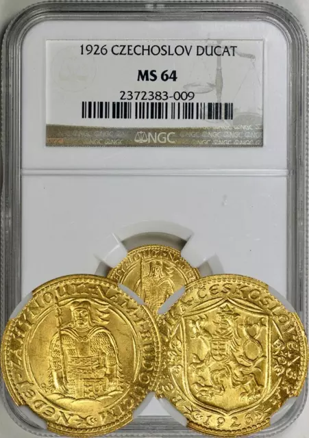 Czechoslovakia 1926 1 Ducat / Dukat NGC MS-64. Sharp details, luster!