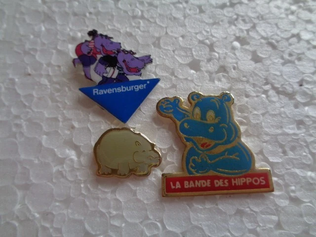 Job lot of 3 cartoon Hippo shaped metal lapel pins