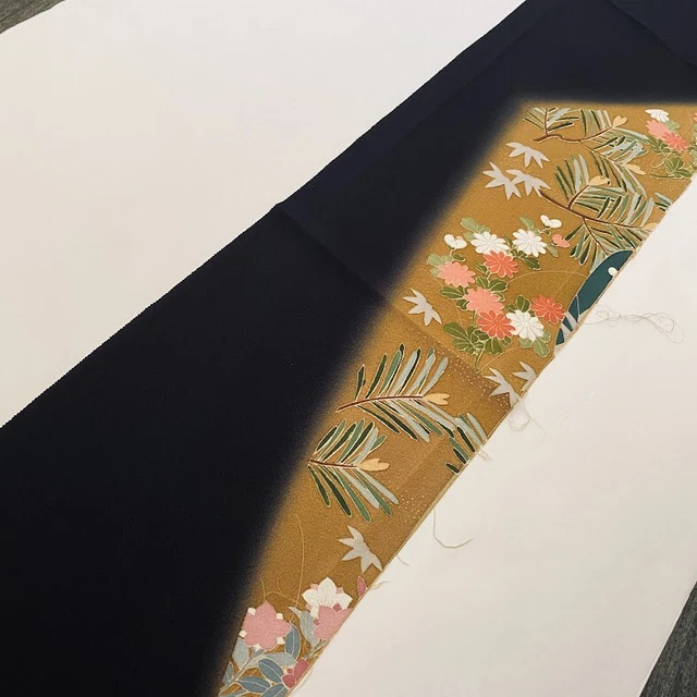 Dream #F 7x39 Hand Painted Vintage Tomesode Black Kimono Silk Fabric ToD86