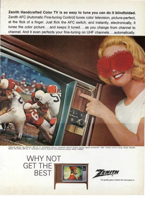 1967 Zenith Handcrafted Color TV Blindfolded Vintage Magazine Print Ad/Poster