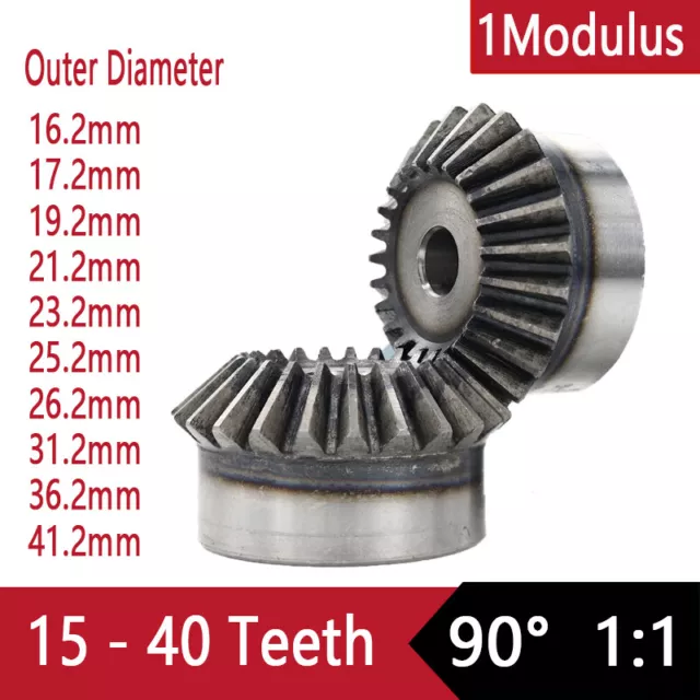 1 Modulus Bevel Gear 1:1 15T - 40T Tooth Transmission Gears 90° 45# Steel