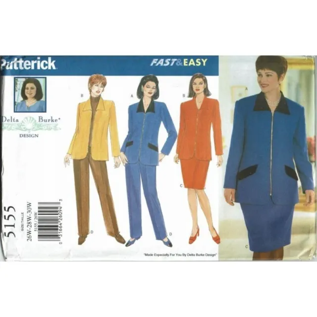 Butterick Sewing Pattern 5155 Jacket Skirt Pants Misses Size 26W-30W
