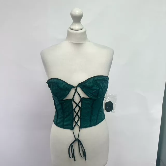 Urban Outfitters Out From Under Lace Up Lace Corset.  Green.  Large. RRP £40.