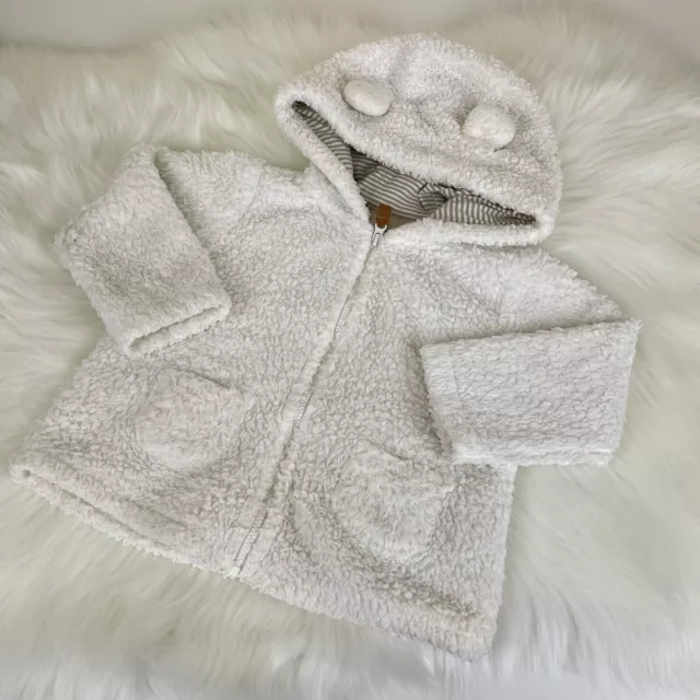 Carter's SUPER COZY Sherpa Bear Ear Hooded Zip Up Coat Jacket Girl Off White 18M