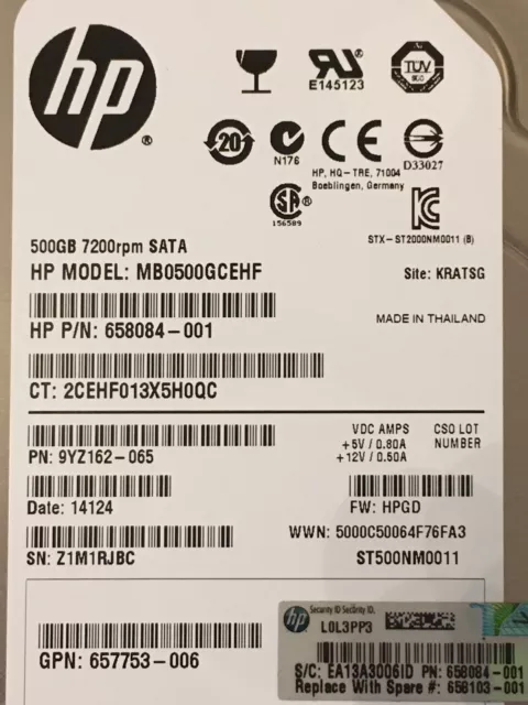 MB0500GCEHF 658084-001 HP 500Gb 7.2K Hard Disk 2