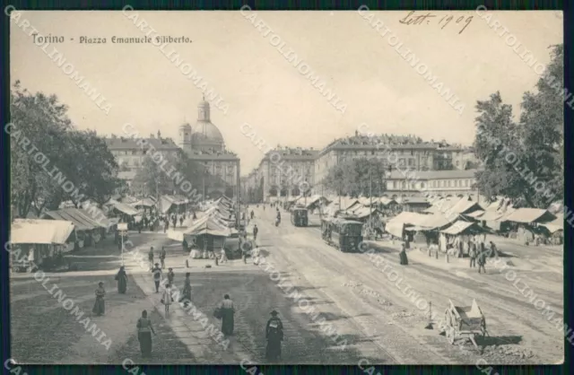 Torino Città Piazza Emanuele Filiberto Tram Mercato Brunner cartolina MZ7293