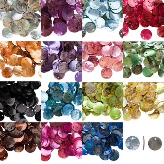 Lot of 100 Iridescent Mussel Shell Flat Round Coin Drop Charm Thin Disc Beads