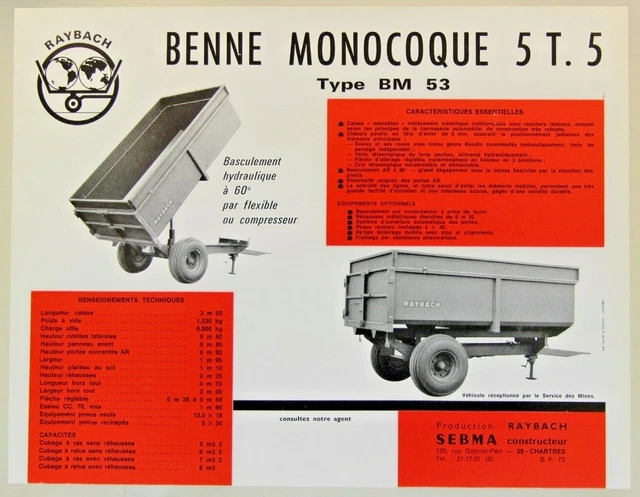 Raybach PROSPECTUS BROCHURE RAYBACH benne monocoque tracteur tractor traktor ...