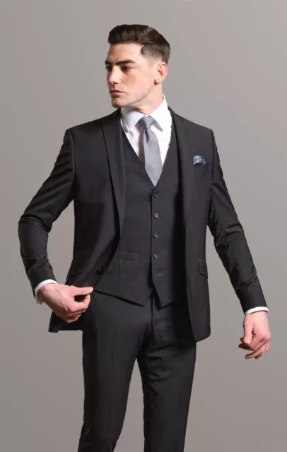 Mens Grey 3 Piece Suit Slim Fit Wool Tom Percy