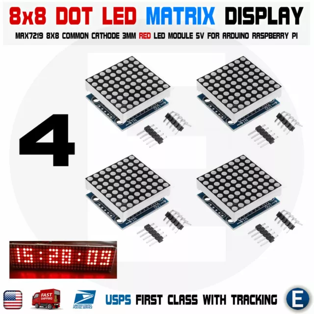 4pcs MAX7219 red dot matrix 8x8 8*8 led display module Arduino Raspberry pi