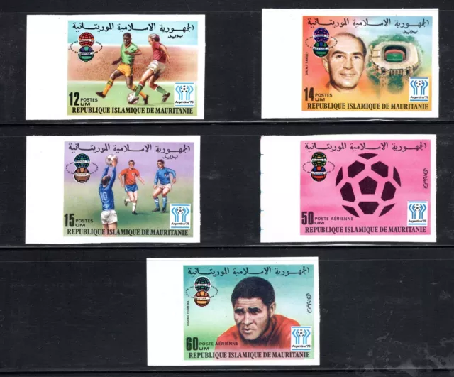 Mauritania Stamp Scott #375-377, C182-C183, Soccer, Imperf, OG, MNH, SCV$7.00
