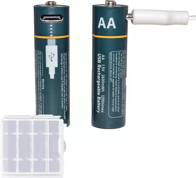 2 batterie ricaricabili AA 1,5v litio 2600mAh pile stilo ricarica USB cavo incl.