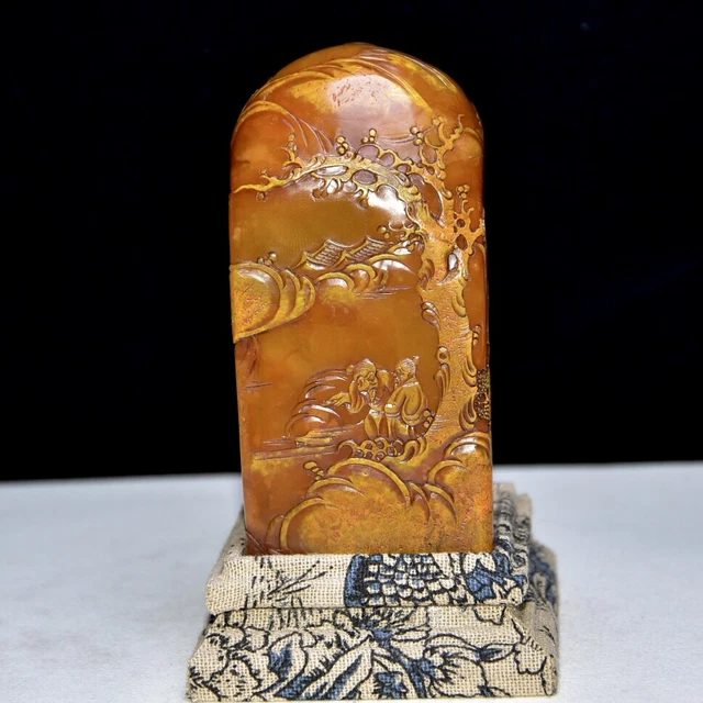 Chinese Exquisite Handmade Landscape figure carving Shoushan Stone Statue Seal