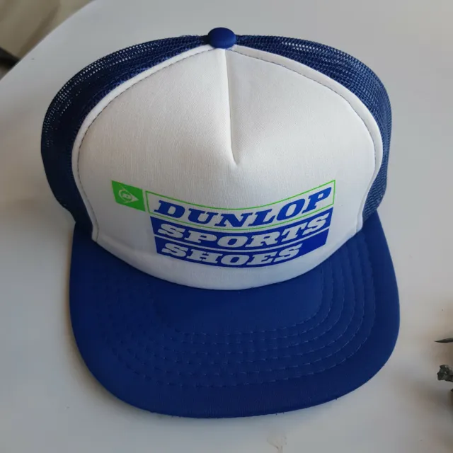 Dunlop Sports Shoes Vtg Retro Promo Trucker Hat White Blue Adjustable Snapback