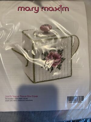 Cottagecore Mary Maxim Tetera Rosa Rosa, ¡Nuevo! Kit de Cubierta de Caja de Tejidos Lona de Plástico