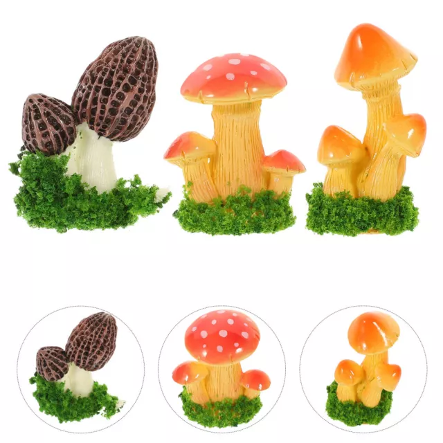 6pcs Miniature Mushroom Figurines Resin Faux Food for Fairy Garden-BM