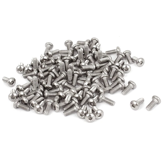 100Pcs M2.5x6mm 0.45mm Pas Acier InoxBoutons Boulon vis hexagonale tête DIN