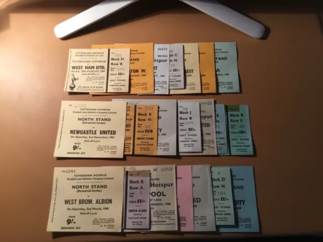 67/8 TICKETS Tottenham Spurs (listed individually) 1967/1968