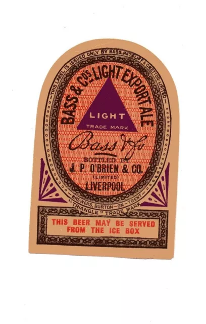 OLD BREWERY  LABEL/S - UK - BASS - LIGHT EXPORT ALE - E -  97mm TALL