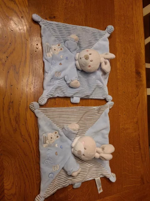 Doudou Plat Lapin Bleu ABC NICOTOY SIMBA Toys KIABI Attache Tétine ÉTAT NEUF