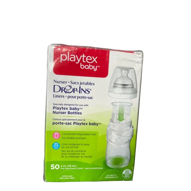 Playtex Baby Bottle Liners Nurser Drop Ins 4 oz Collapsing Less Air Box of 50pcs