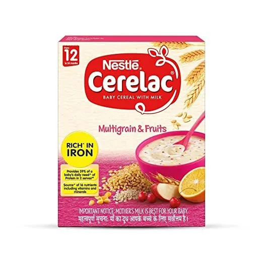 Nestlé CERELAC Bebé Cereales Con Leche ,Multicereales & Frutas 12 Mes 300g 311ml