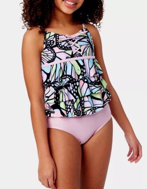 JUSTICE Girls Swimsuit Tankini Bikini Ruffle Swim PLUS SIZE 12 14