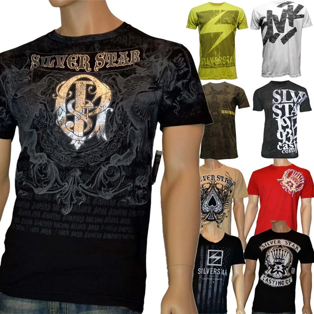 T-shirt uomo Silver Star manica corta cotone MMA Muay Thai UFC biker rocker