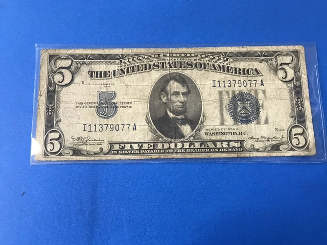 1934 A Blue Seal $5 Five Dollar Silver Certificate .....Lot #36