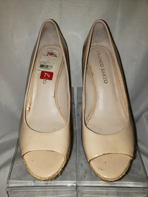 Franco Sarto Nude Color Peep Toe Rope Wedge Heel Shoes Women's Size 7.5