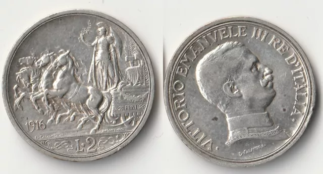 1916 Italy 2 lire silver coin