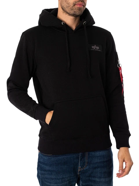 Alpha Industries Uomo Felpa con cappuccio pullover con stampa sul retro, Nero